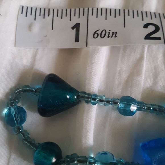 Blue Glass Bead Long Necklace Varid Blue Blue/Green Stones - Picture 6 of 8